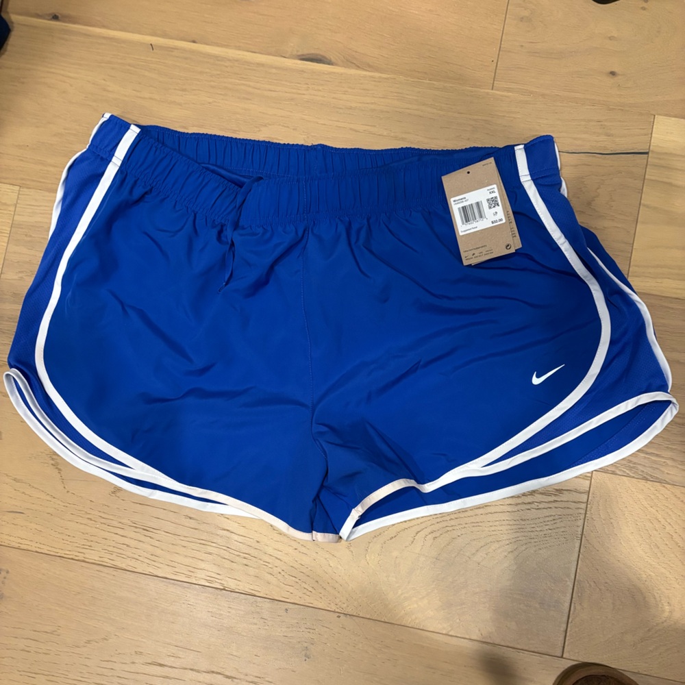 Nike Women's Tempo Dri-Fit Athletic Shorts in Blue and White